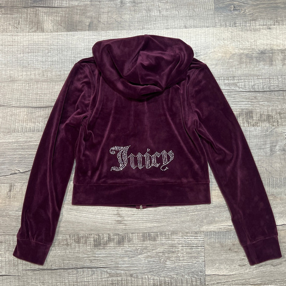 Juicy Couture Bling Rhinestone Velour Hooded Track Jacket Medium Purple Y2K - Picture 2 of 7